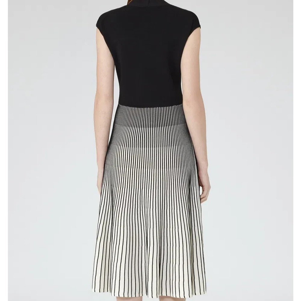Reiss Cedrica Plisse Midi Dress Size 2 Black & White Stretch Chic Career Dinner - Picture 5 of 10